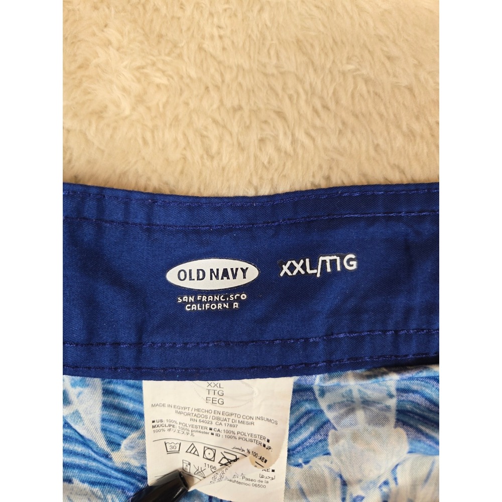 Vintage Old Navy Mens Board Shorts Blue White Tropical Floral Swim Trunks XXL - Picture 2 of 11